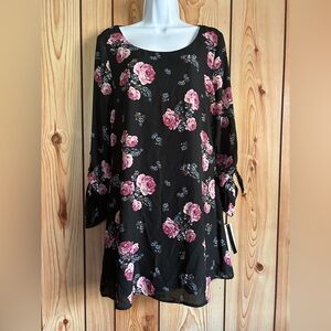 New Floral Roses Shift Dress Career Size M Long Sleeves Laces A-line
